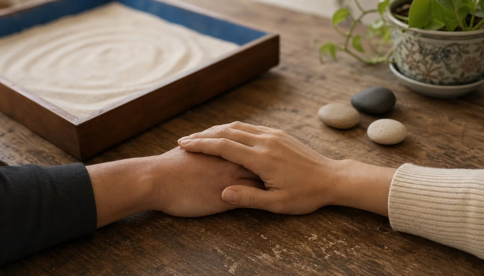 an asian american therapist placed a hand for support as part of a culturally attuned therapy