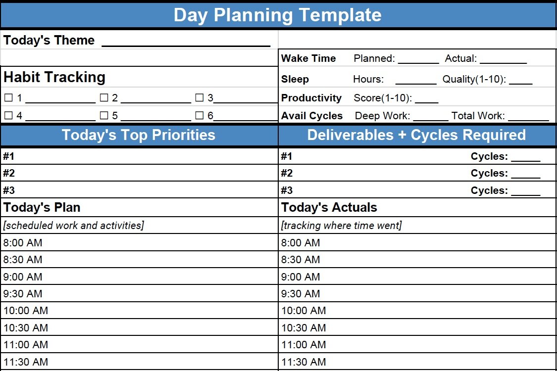 Day Planning Template