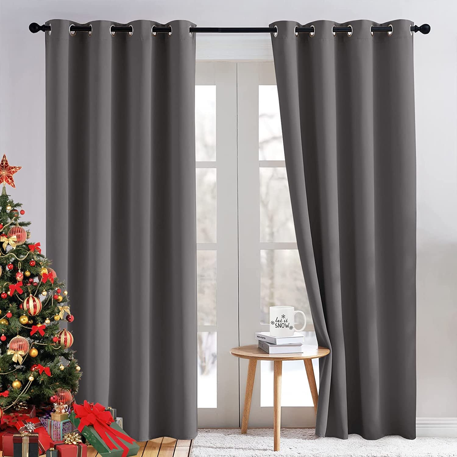 Blackout curtains. Grey curtains on a window.