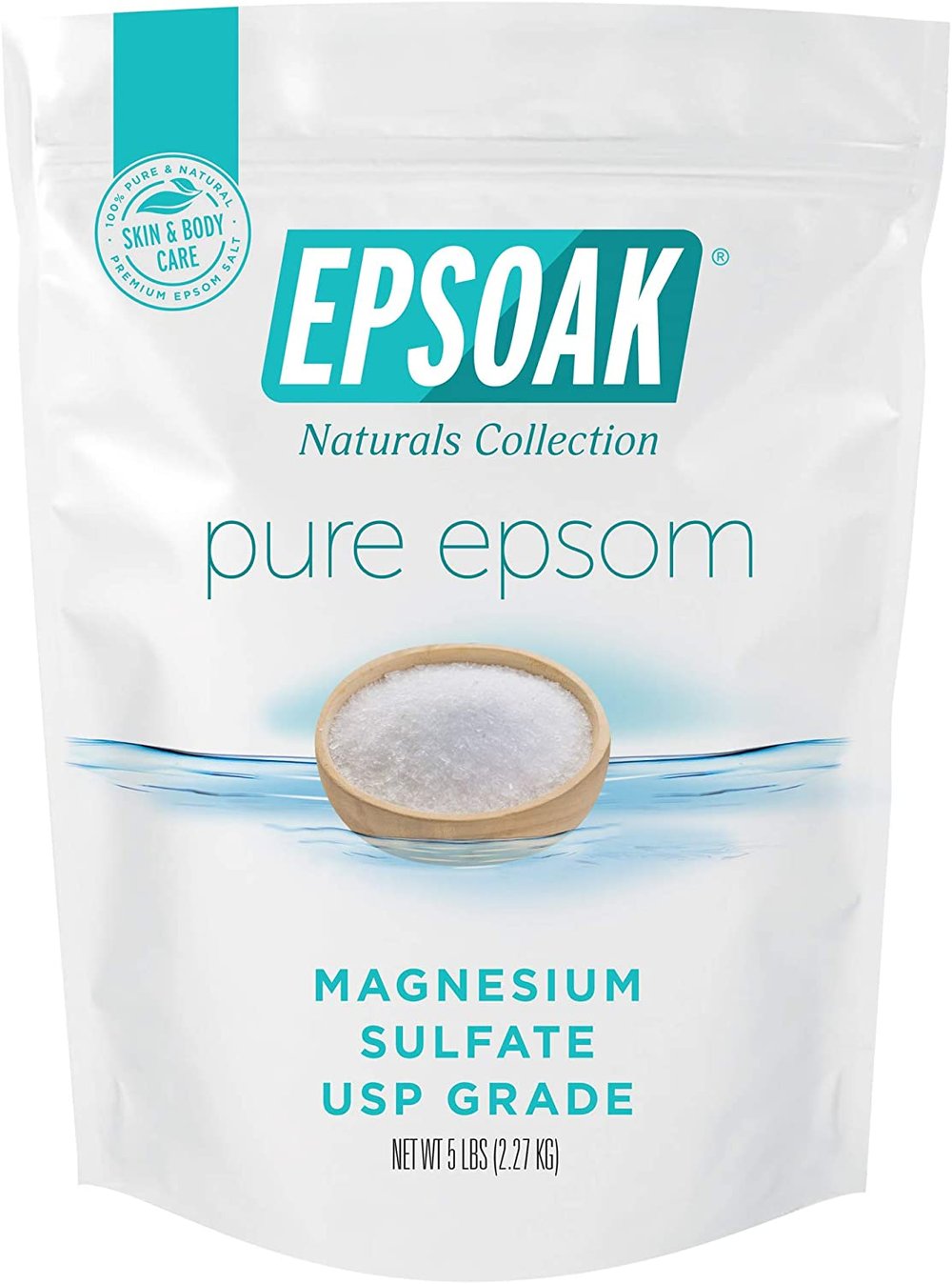 A bag of Epsoak brand epsom salt