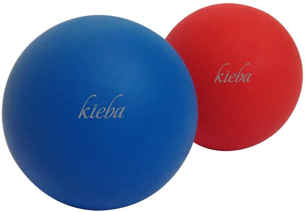 Two lacrosse balls in red and blue