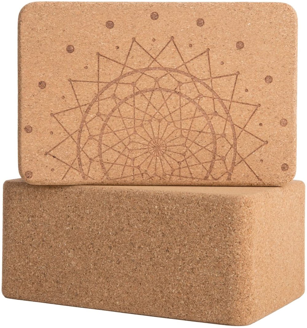 cork yoga blocks with mandala pattern