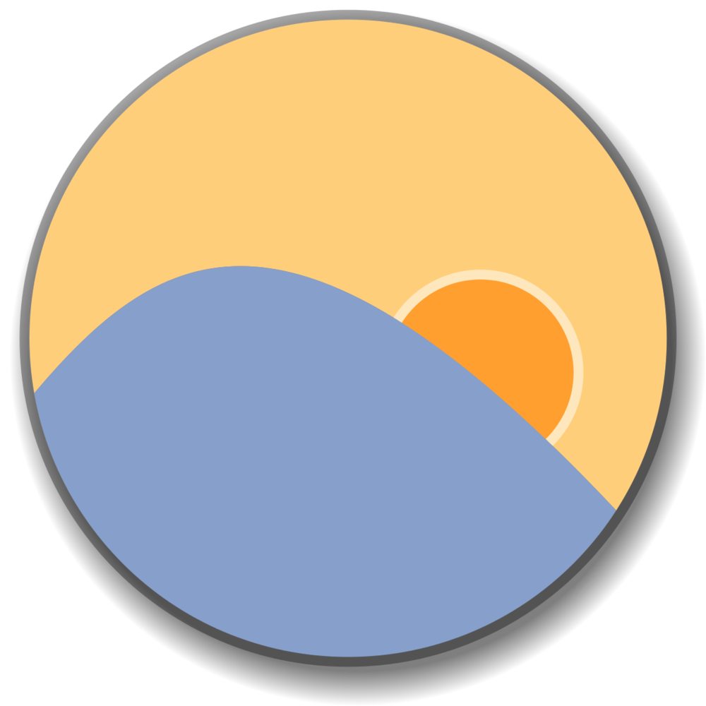 f.lux logo--disk with abstract sun setting over mountain