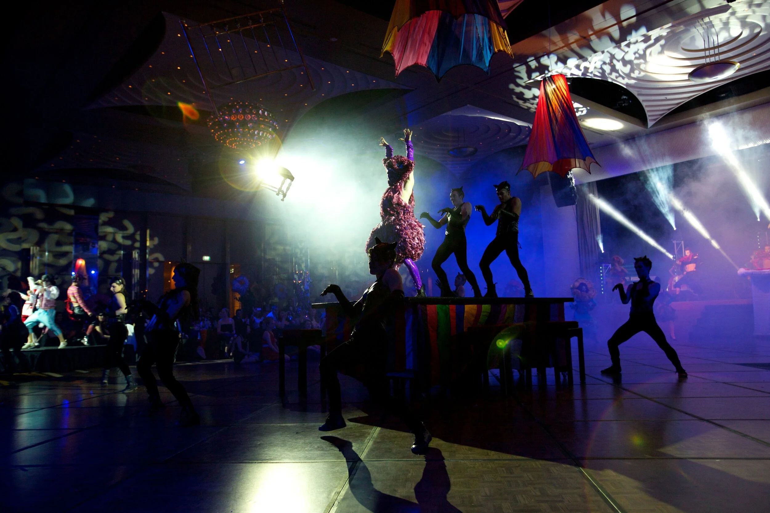 Custom performer costumes and stage design for a high-end corporate gala dinner