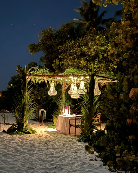 Private dining experience on a beach in the Maldives