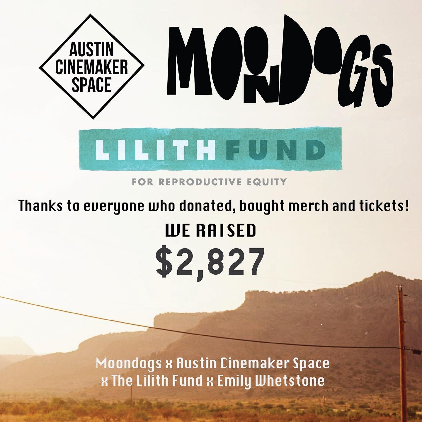 Thanks to everyone who donated, bought merch, came to our fundraiser and supported Moondogs. We are so excited to say we raised over 2k for abortion seekers. @lilithfund does incredibly important and crucial work, and we are so grateful to work with 
