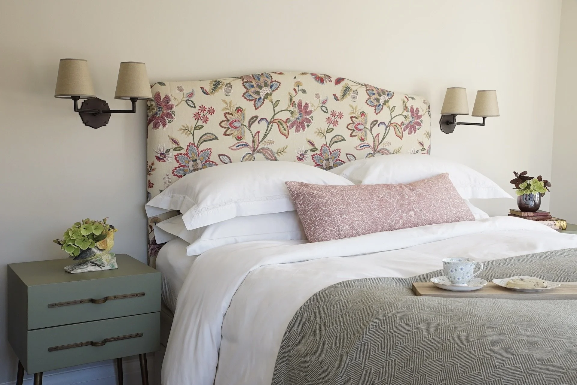 floral pattern headboard traditional bedroom.JPG