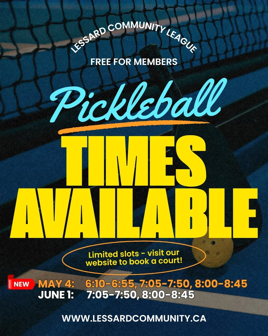 New times added for May 4 at Centennial! Courts must be pre-booked through our website.