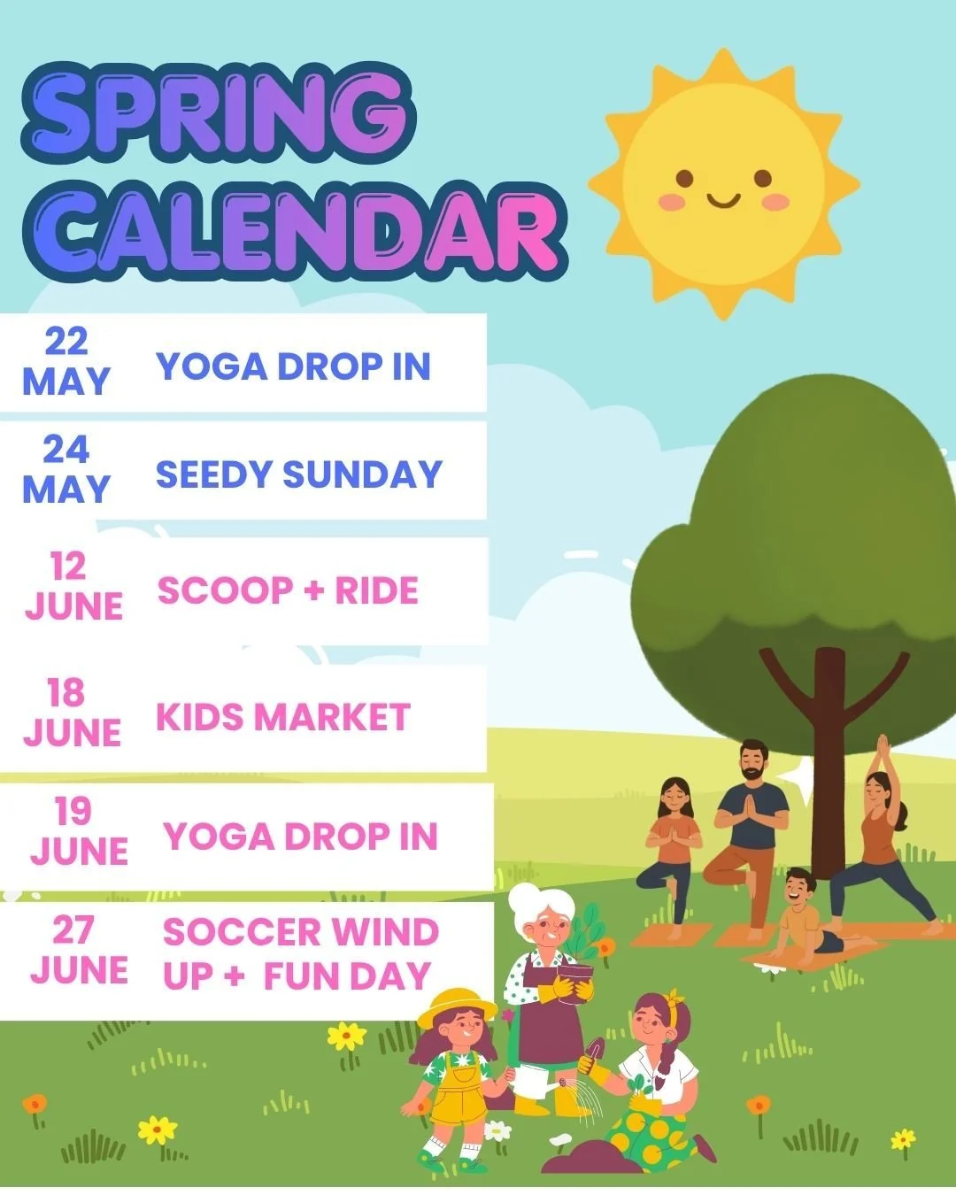 We have so many great events happening this May and June, and we&rsquo;d love for you to join us! From yoga to plant and seed exchanges, Ice Cream Nights, and more&mdash;there&rsquo;s something for everyone. Mark your calendars, all are welcome! 
*Da