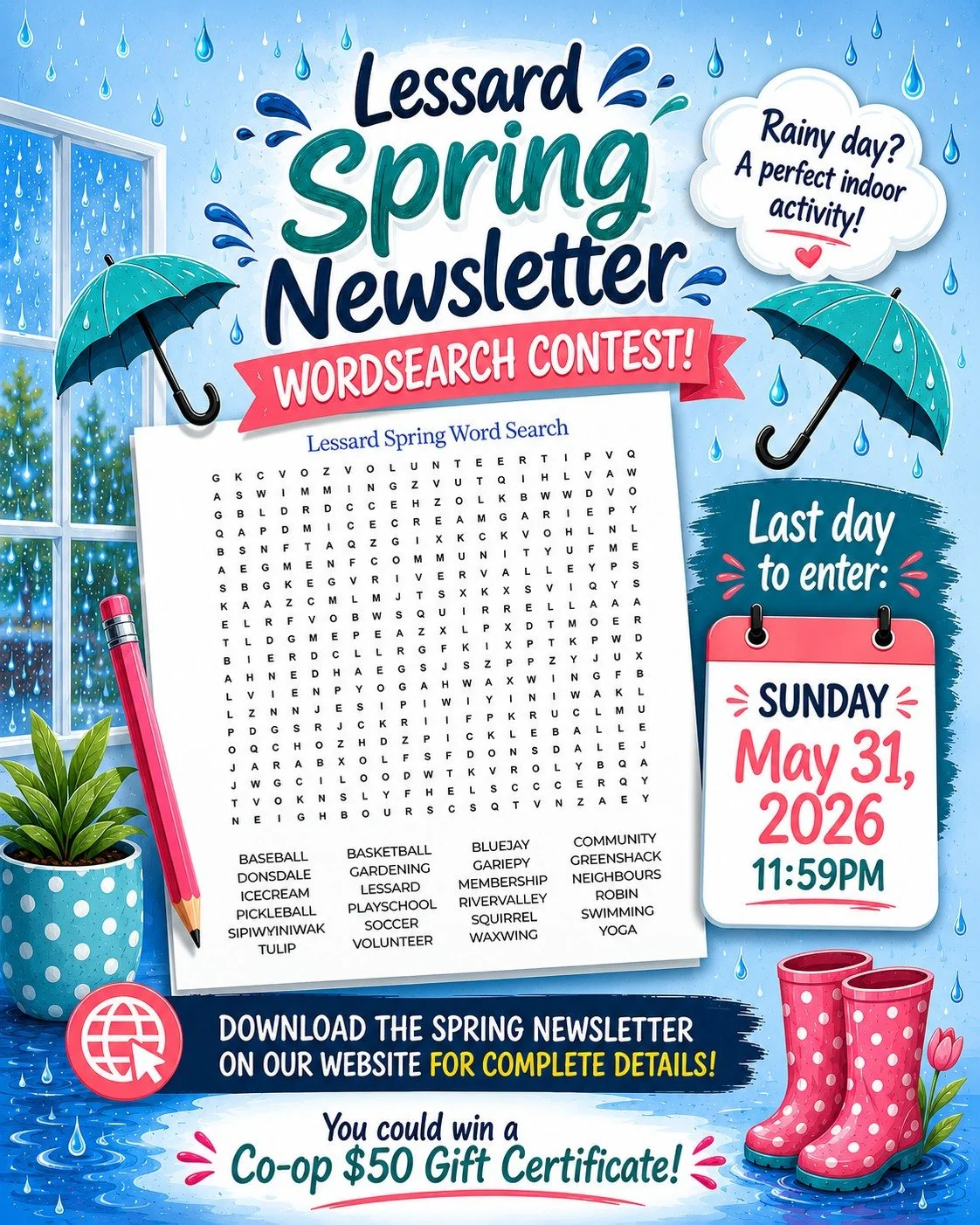 Reminder that Sunday is the last day to enter our wordsearch contest from the spring newsletter.