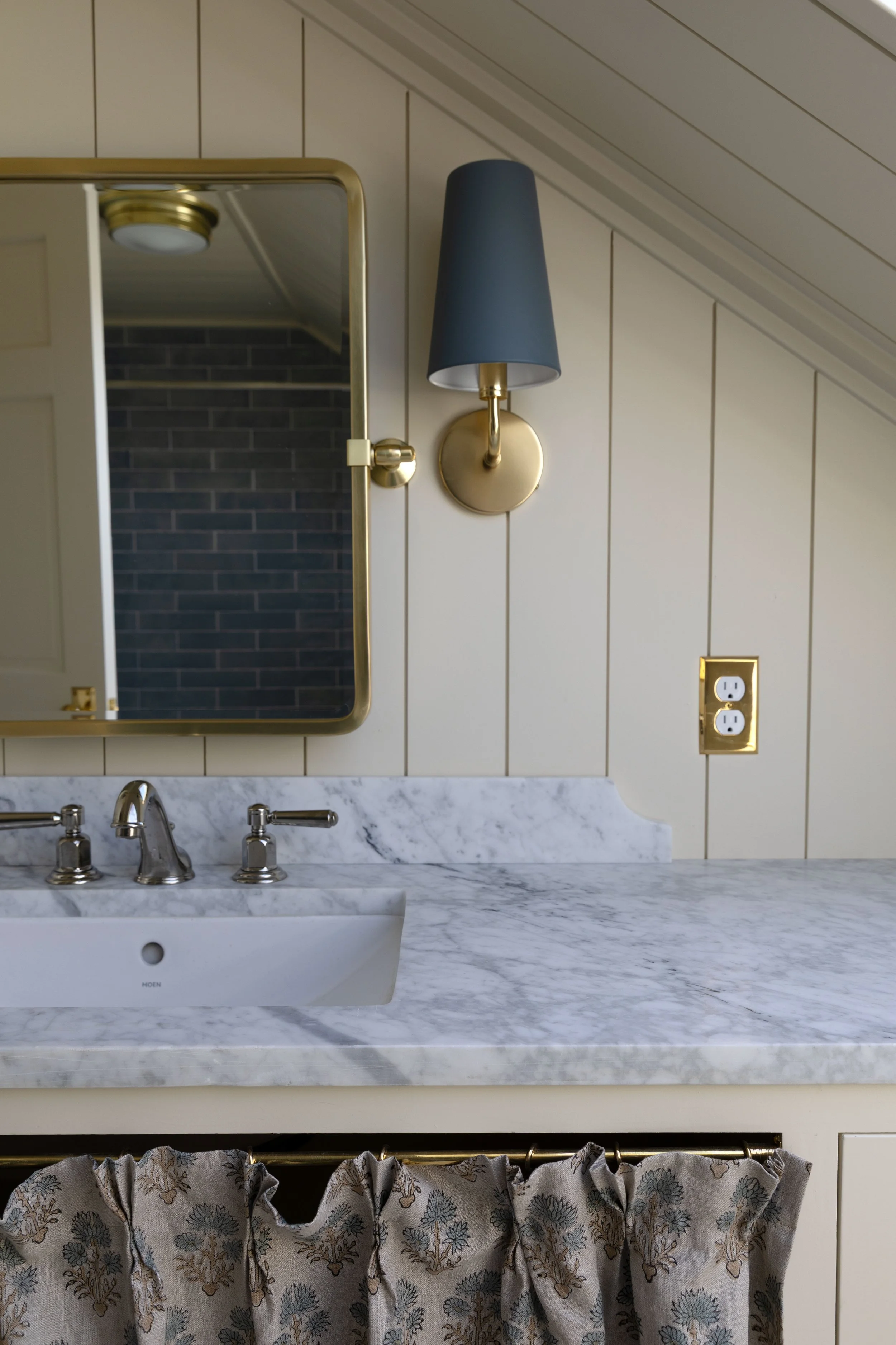 Detail of the honed marble finish on our Hill House bathroom countertop