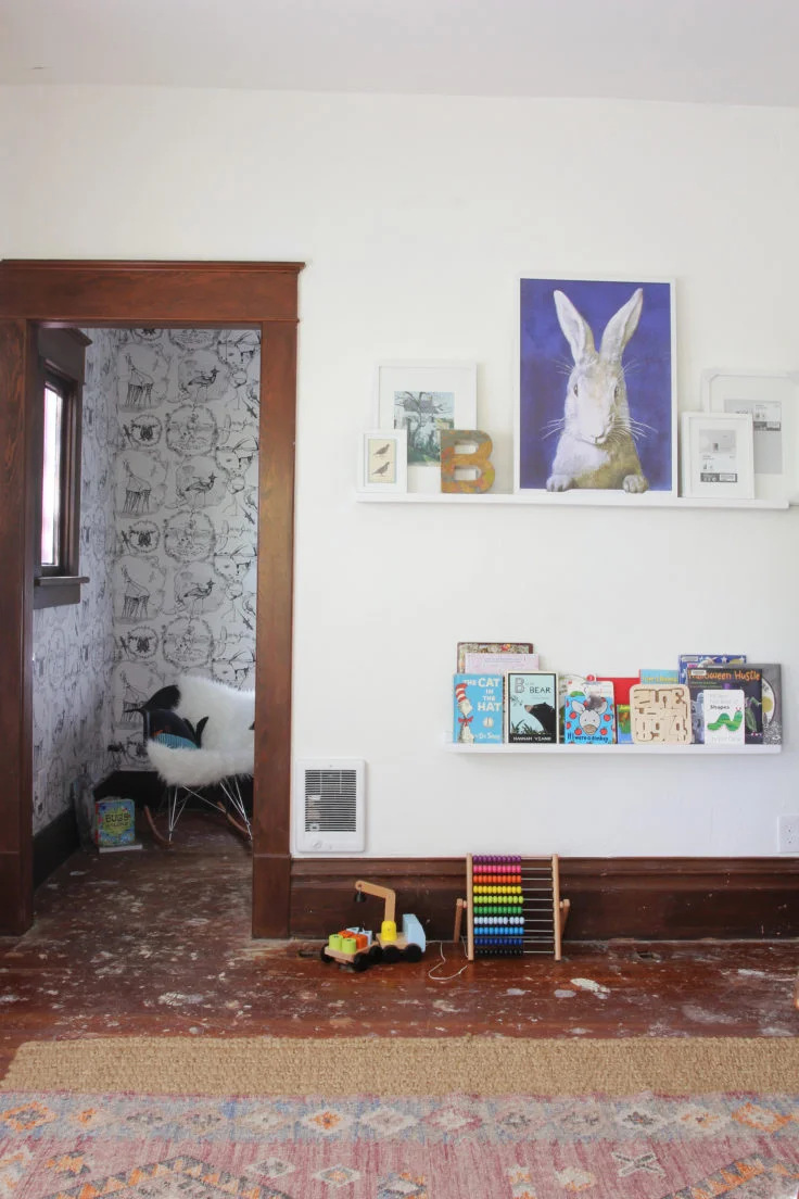 Farmhouse Nursery // Shelves & Picking Art