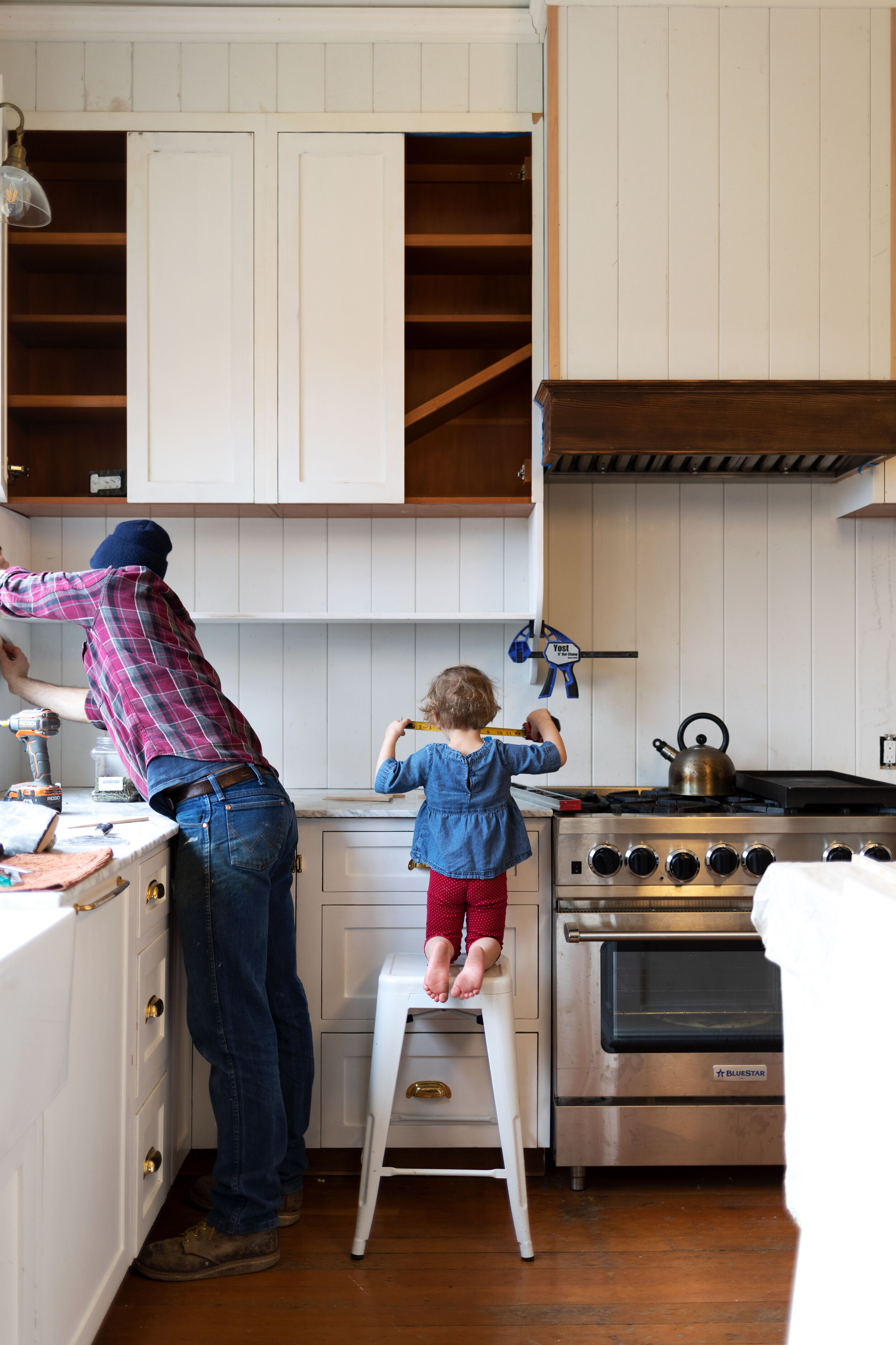 Farmhouse Kitchen Adding A Shelf Below Our Upper Cabinets