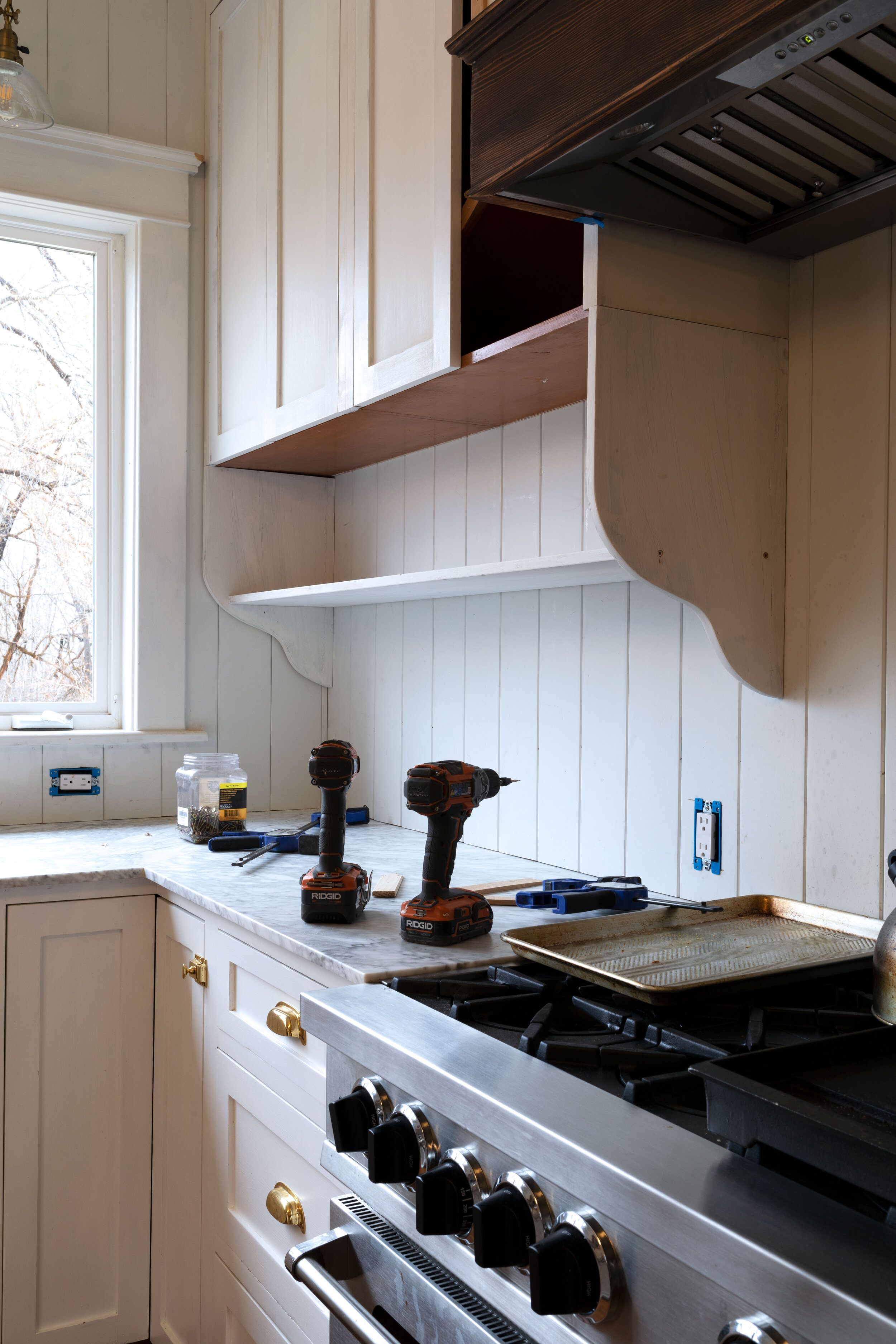 Farmhouse Kitchen // Adding A Shelf Below Our Upper Cabinets (+ other  layouts we considered) — The Grit and Polish