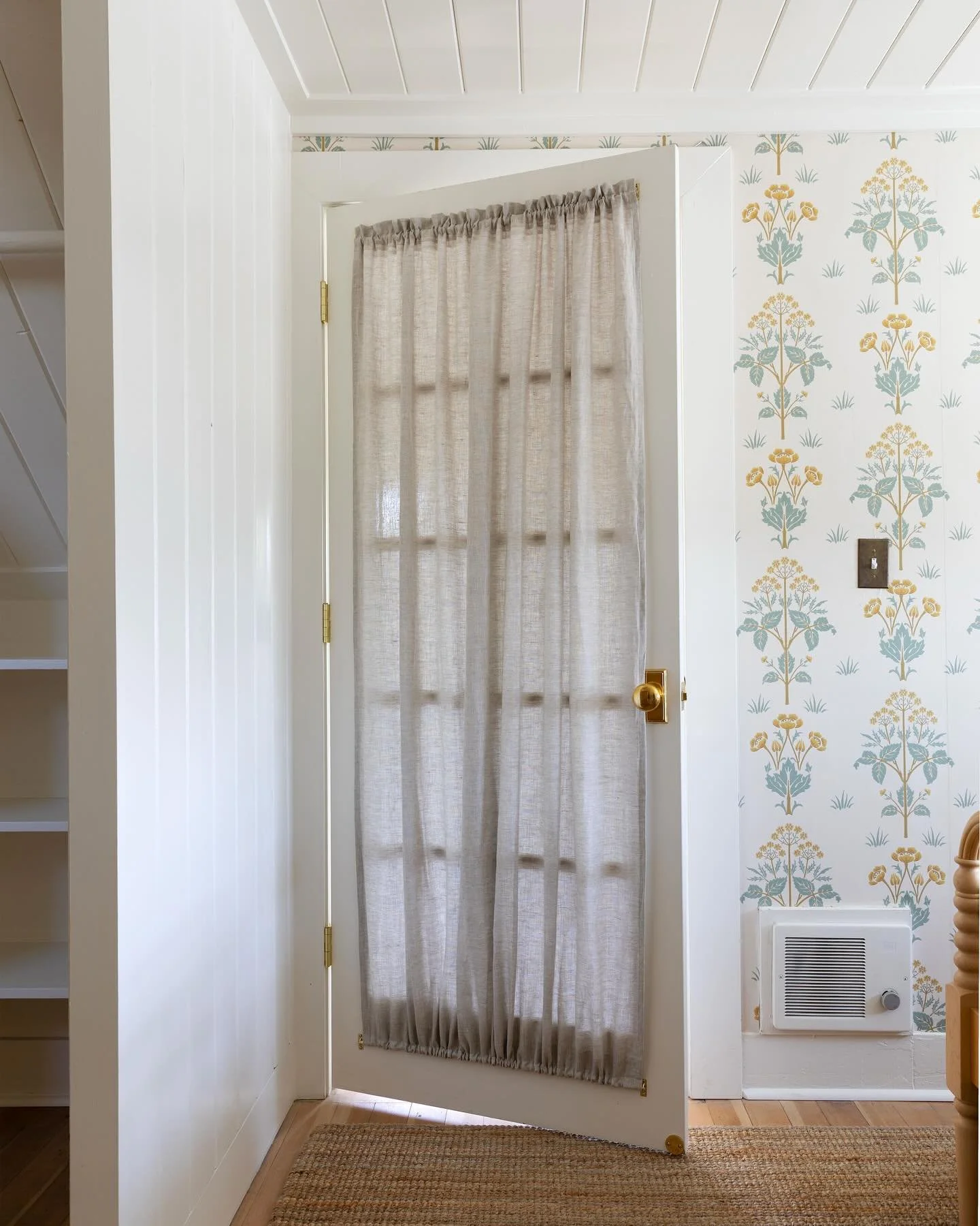 It&rsquo;s all in the details ✨

Turned a basic glass door into something cozy and sweet with a hemmed curtain (thanks mom!), drapery rods, and pretty brass hardware. Shared all the sources on the Grit and Polish 

ps do we call this a French door or