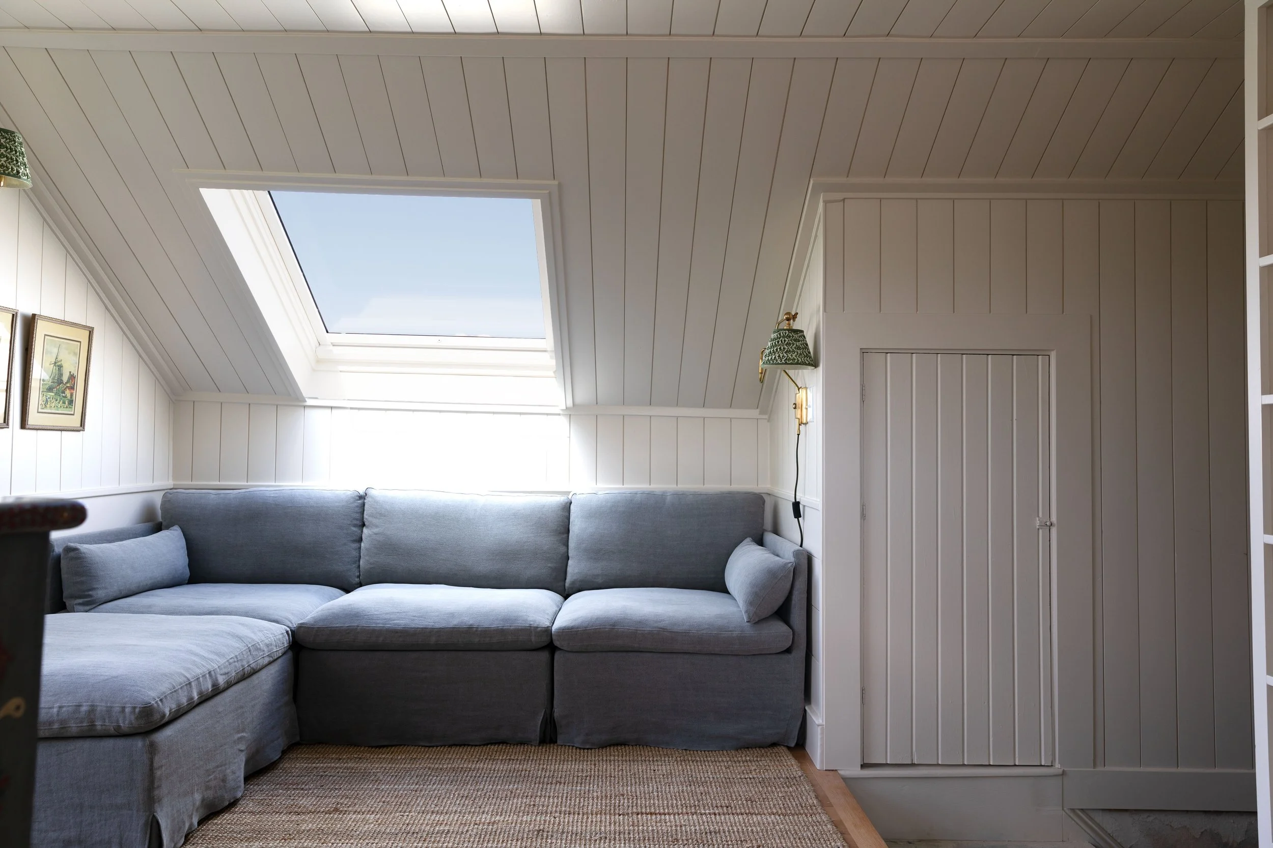 Small living room with linen sectional sofa