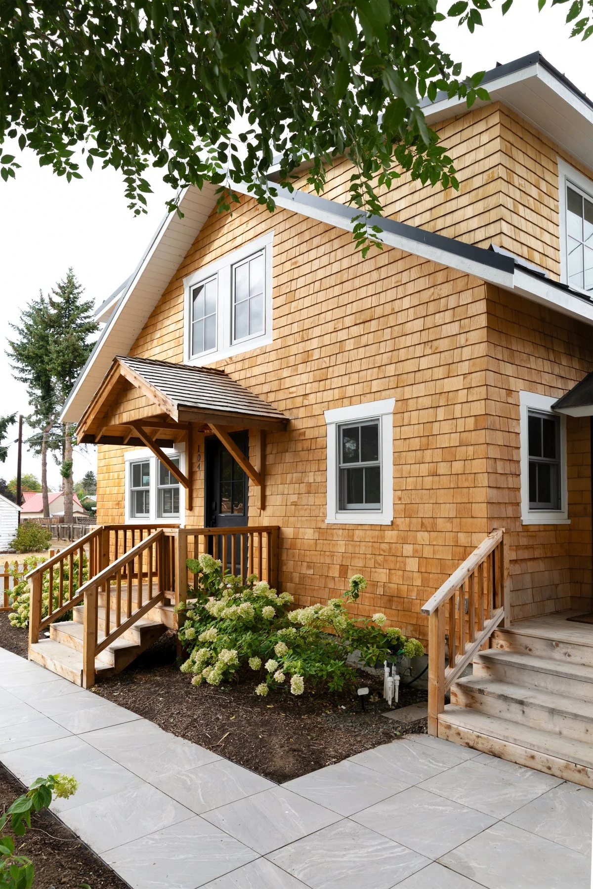 Cedar shake siding on historic cottage remodel