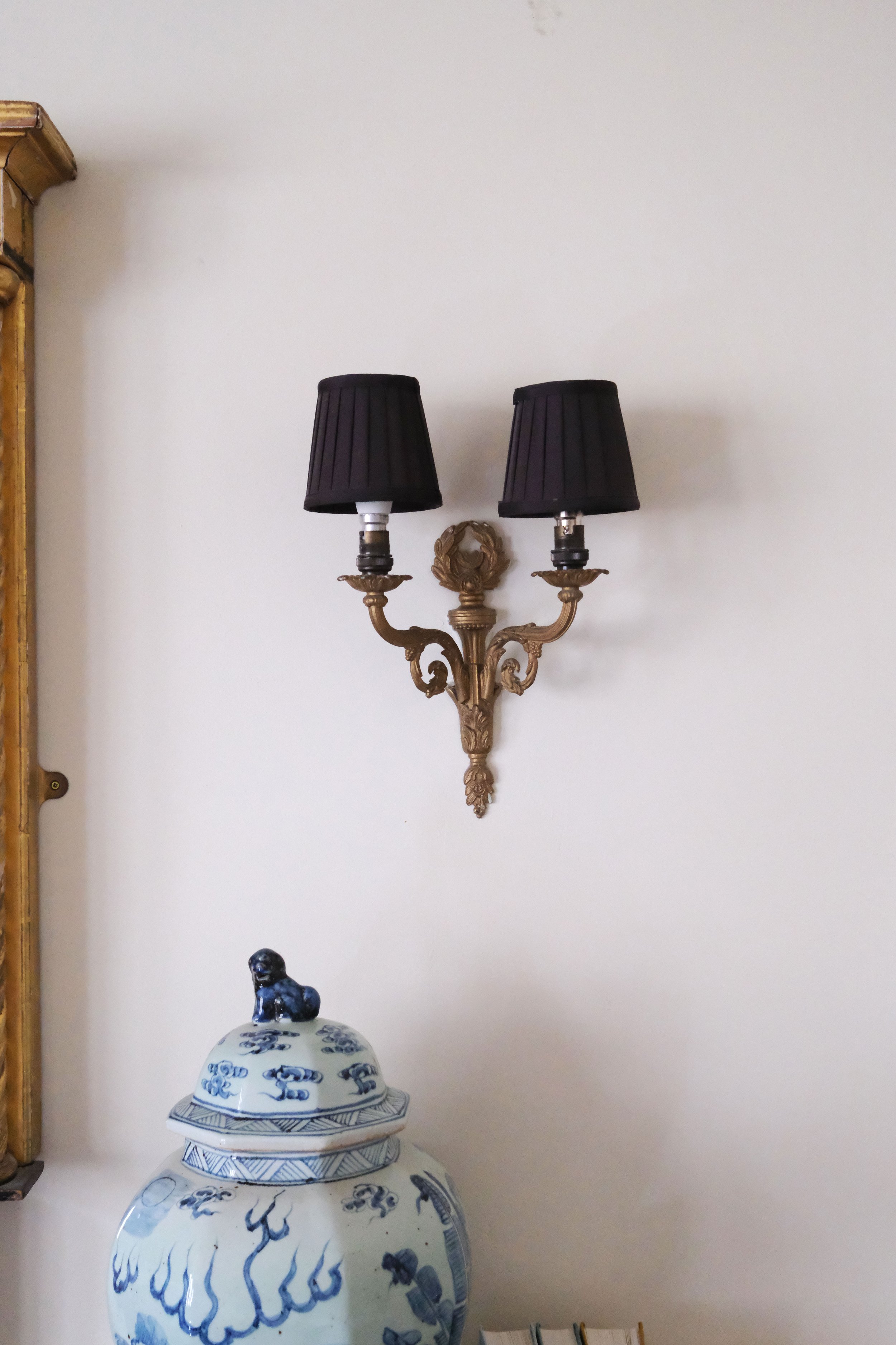 Vintage lighting in historic Bath England apartment living room