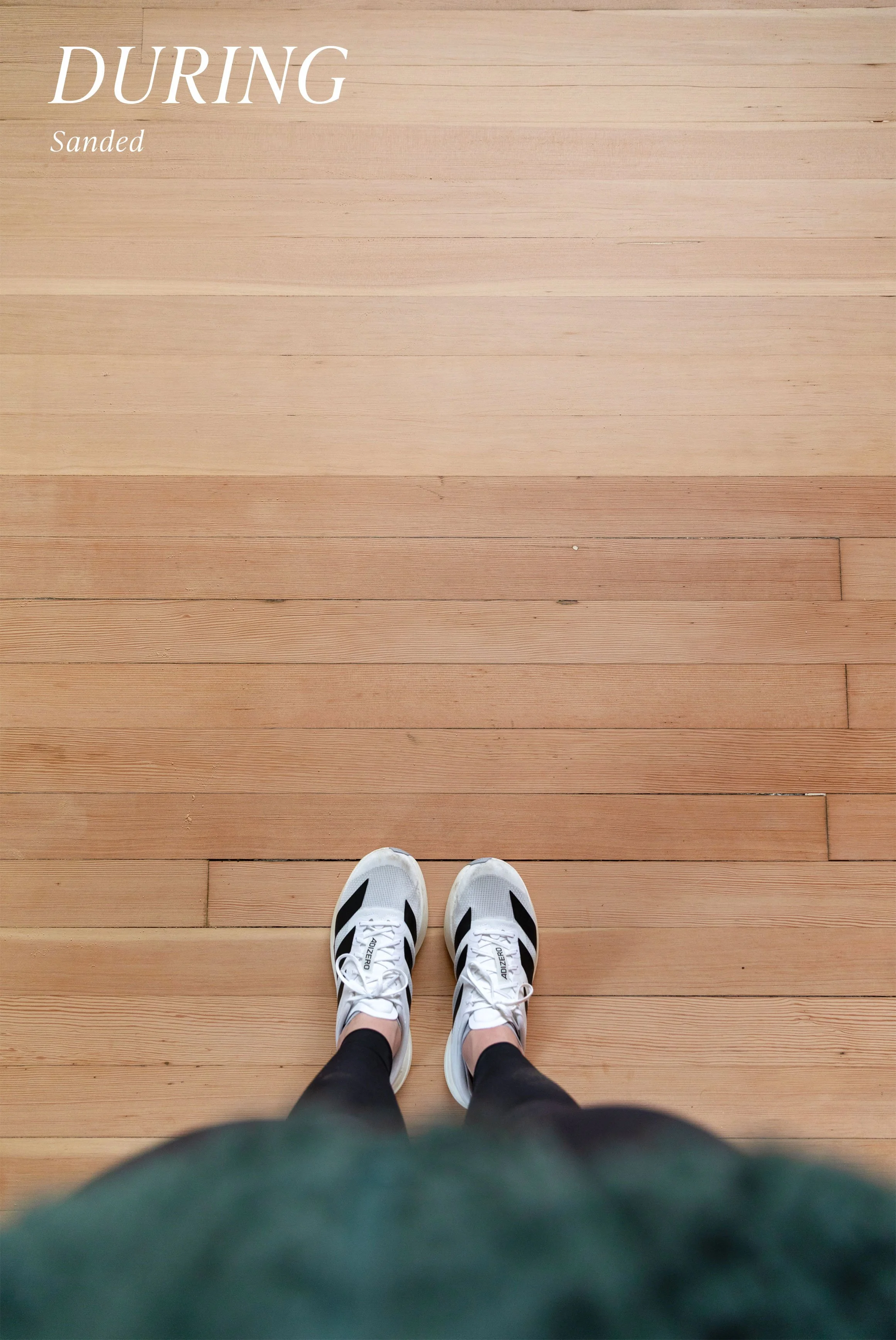 Fir floors during sanding phase of hardwood floor refinishing at the Hill House