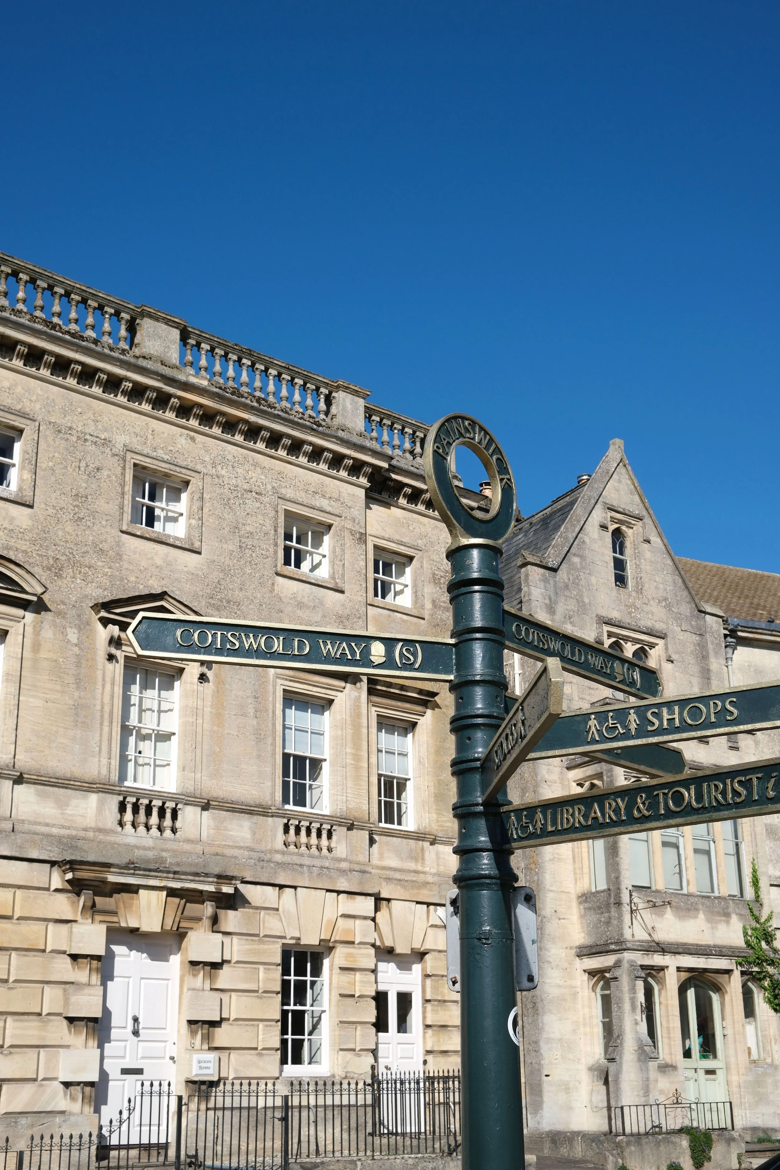 Cotswold Way National Trail sign marking the walking route in Painswick England