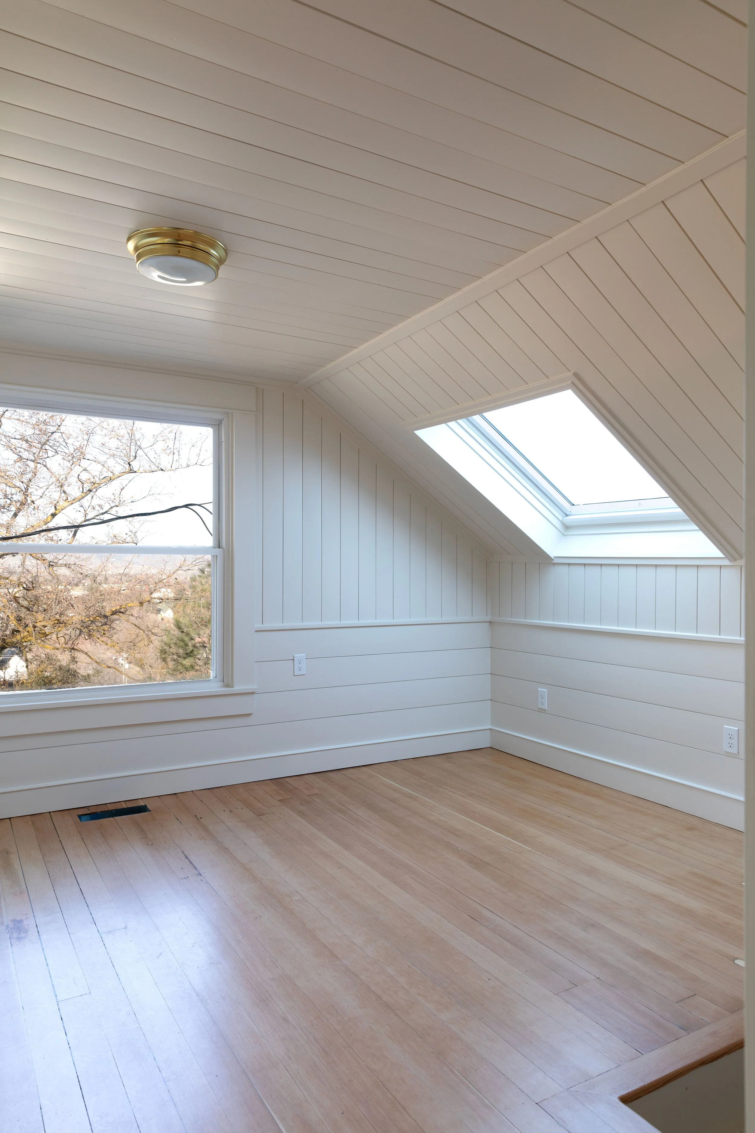 Progress on the snug at the Hill House with skylight and paneling