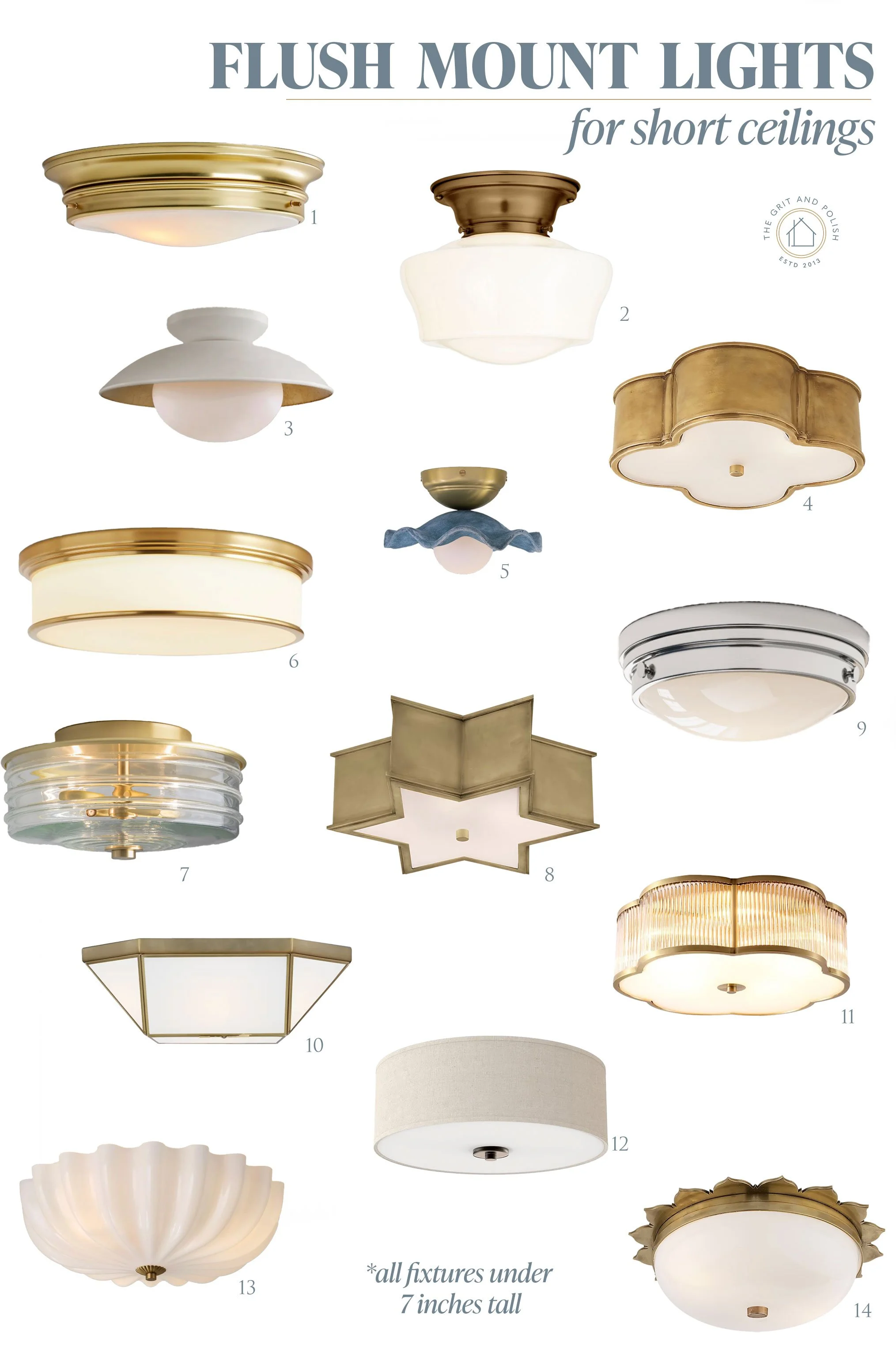 14 Flush mount lights fixtures for low ceilings under 7" tall