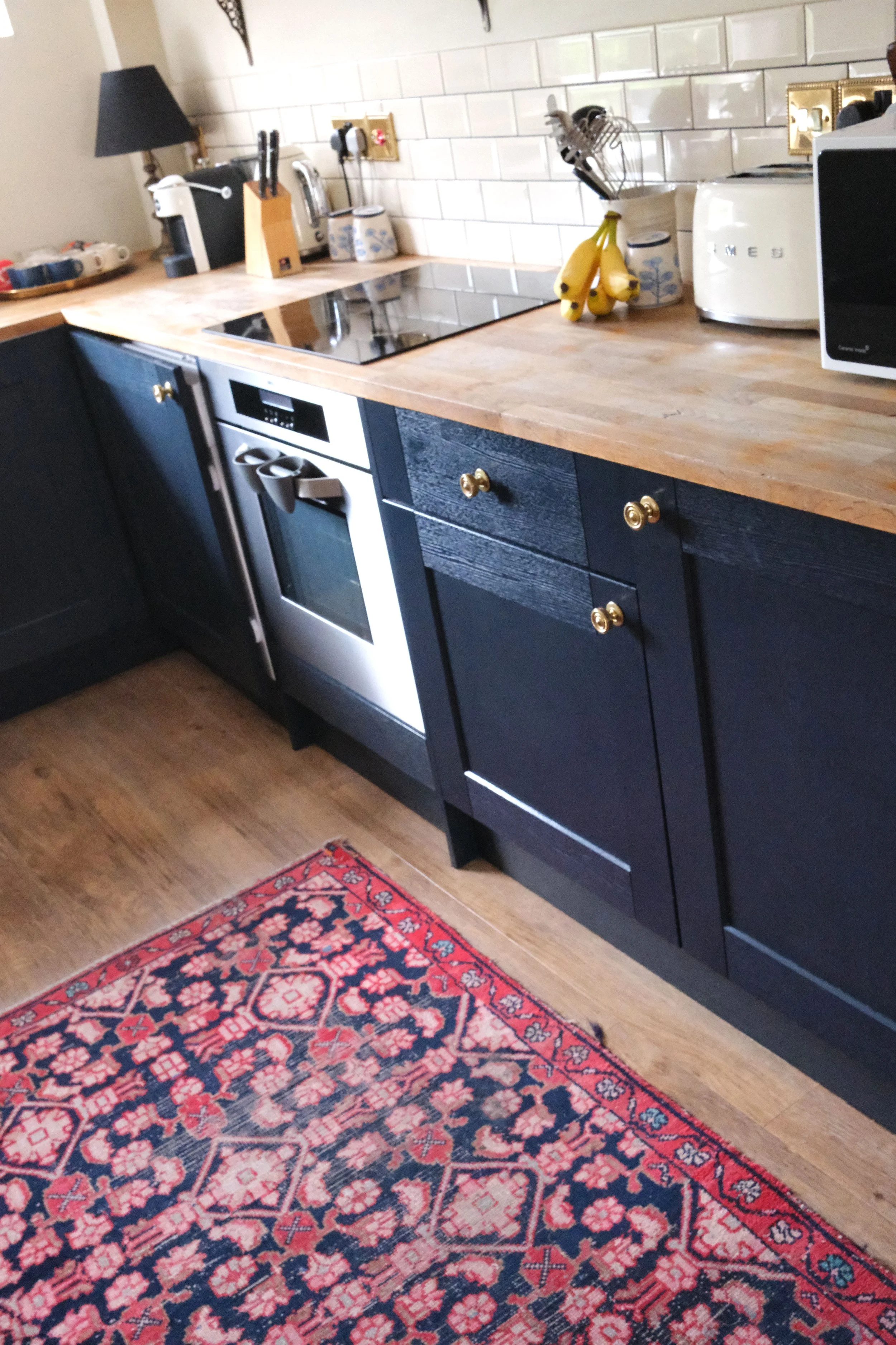 Vintage rug in a historic Bath apartment kitchen