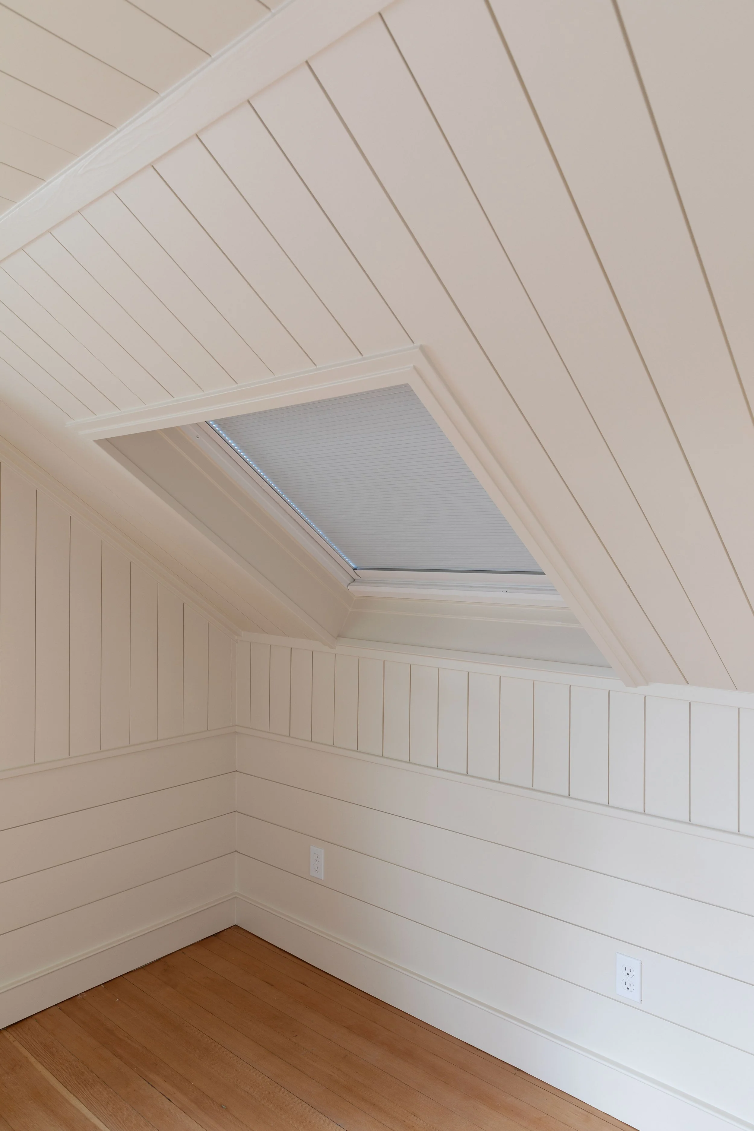 Full closed shades in our VELUX skylights at the Hill House