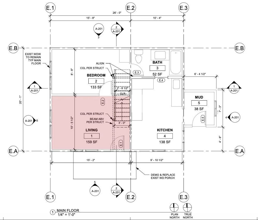 Poplar Cottage main floor plan with dining and sitting room highlighted