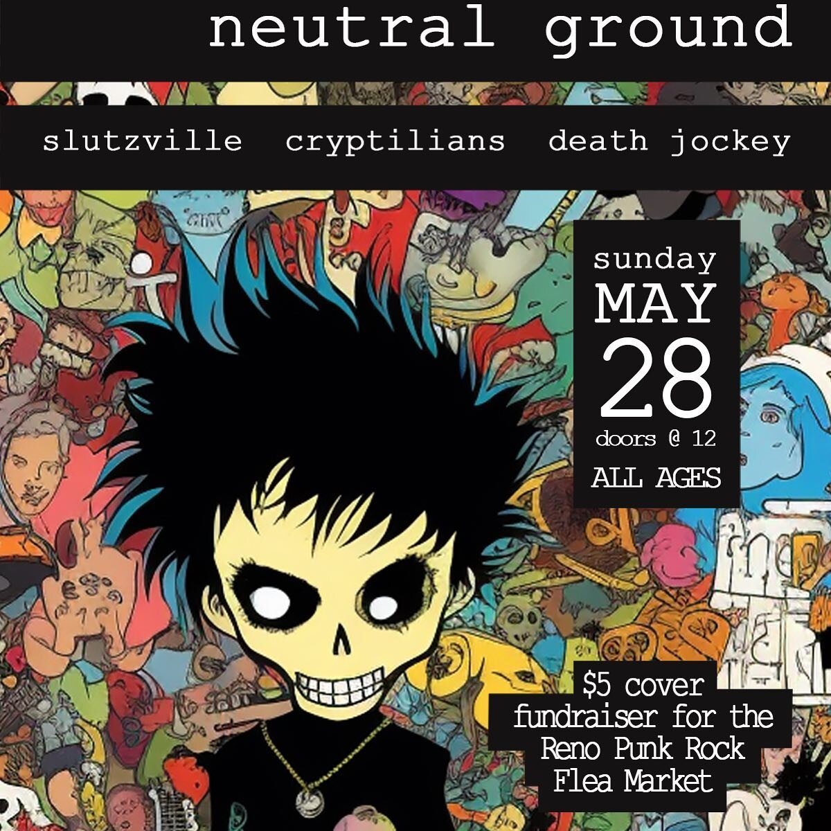 It&rsquo;s Death Jockey&rsquo;s first show and the last Neutral Ground for a couple of months. We are pausing June and July to focus on the Summer Flea!! Come on out and support and make May NG a good one! 🔥