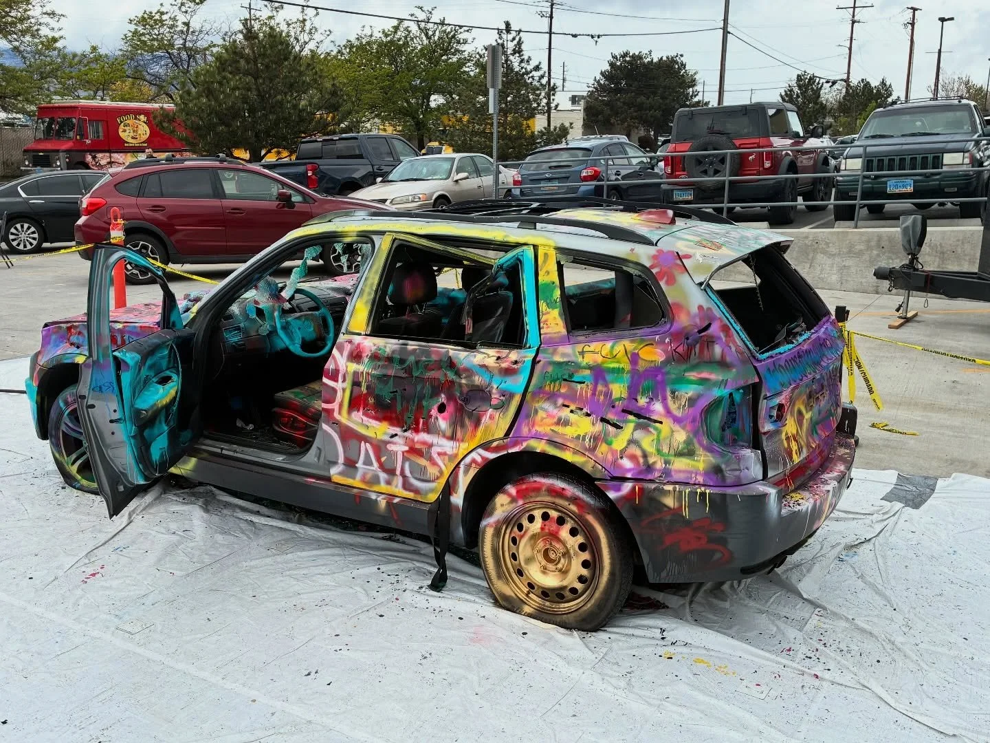 Update: SOLD! Today only! Fully-customized art car! One-of-a-kind masterpiece! Created by community! Does not run. Does not roll. Must remove yourself. Art purposes only. Asking $500 firm, we know what we have. Serious offers only! 💥🚗🔨