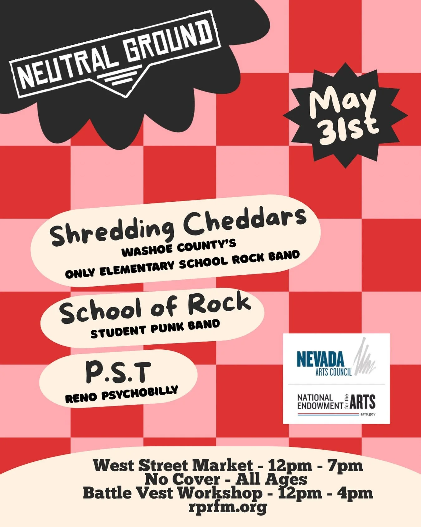 Our next Neutral Ground is extra special! We&rsquo;ve got two student bands and Reno&rsquo;s newest psychobilly wonder PST! Plus a free battle vest workshop! Come on out and support the next gen of Reno musicians! Thanks to @wsm.events for hosting! ?