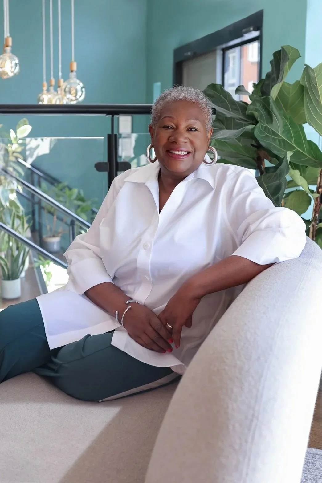 Relaxed natural headshot in London of a woman who felt nervous before her photoshoot