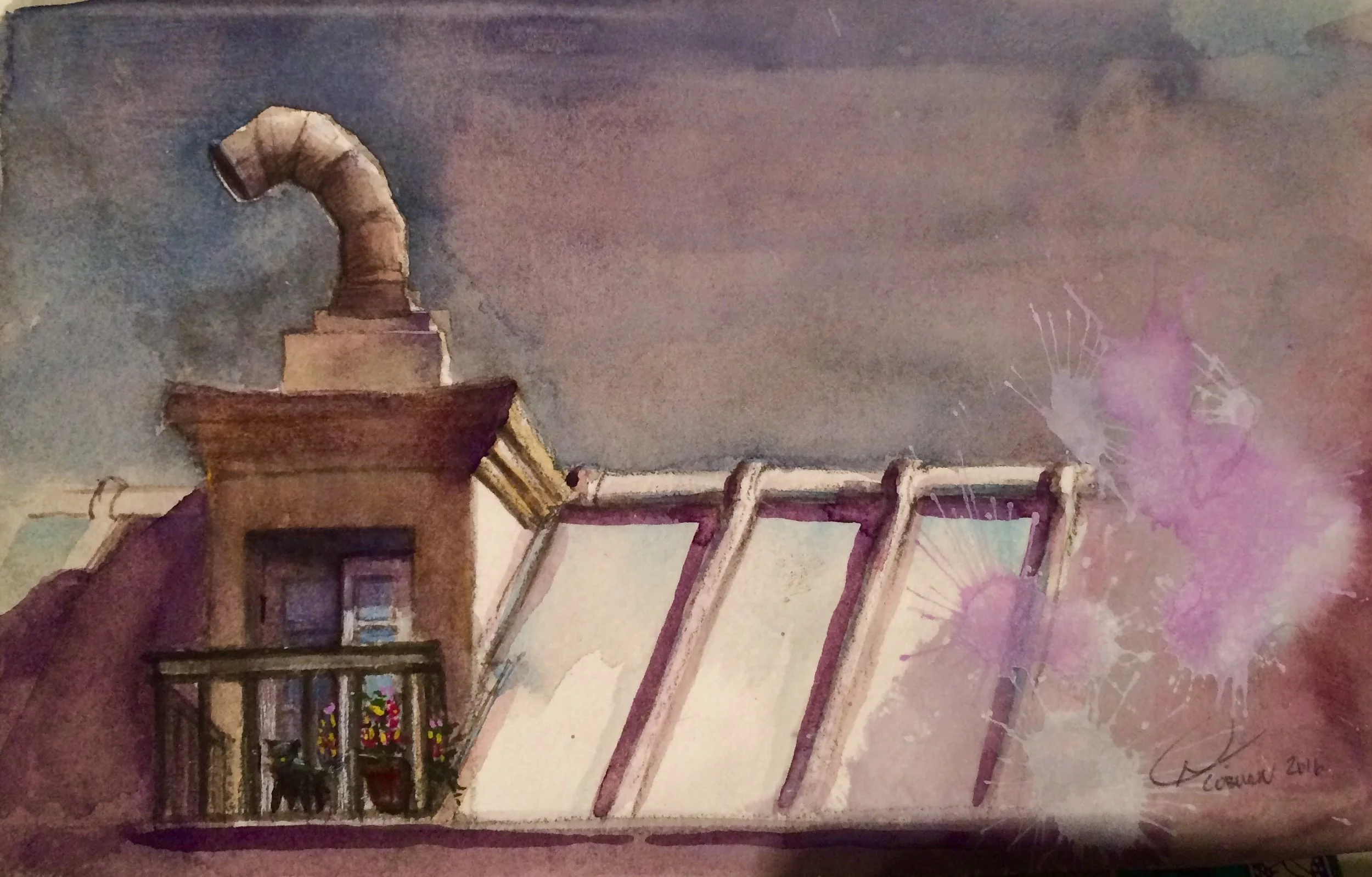 Cat On a Not Tin Roof - Watercolor 22cmx17cm €PRICES ON REQUEST€