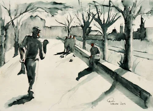 Pétanque Avec les Portugais - Ink 'n Wash 22cm x 17cm €PRICES ON REQUEST€
