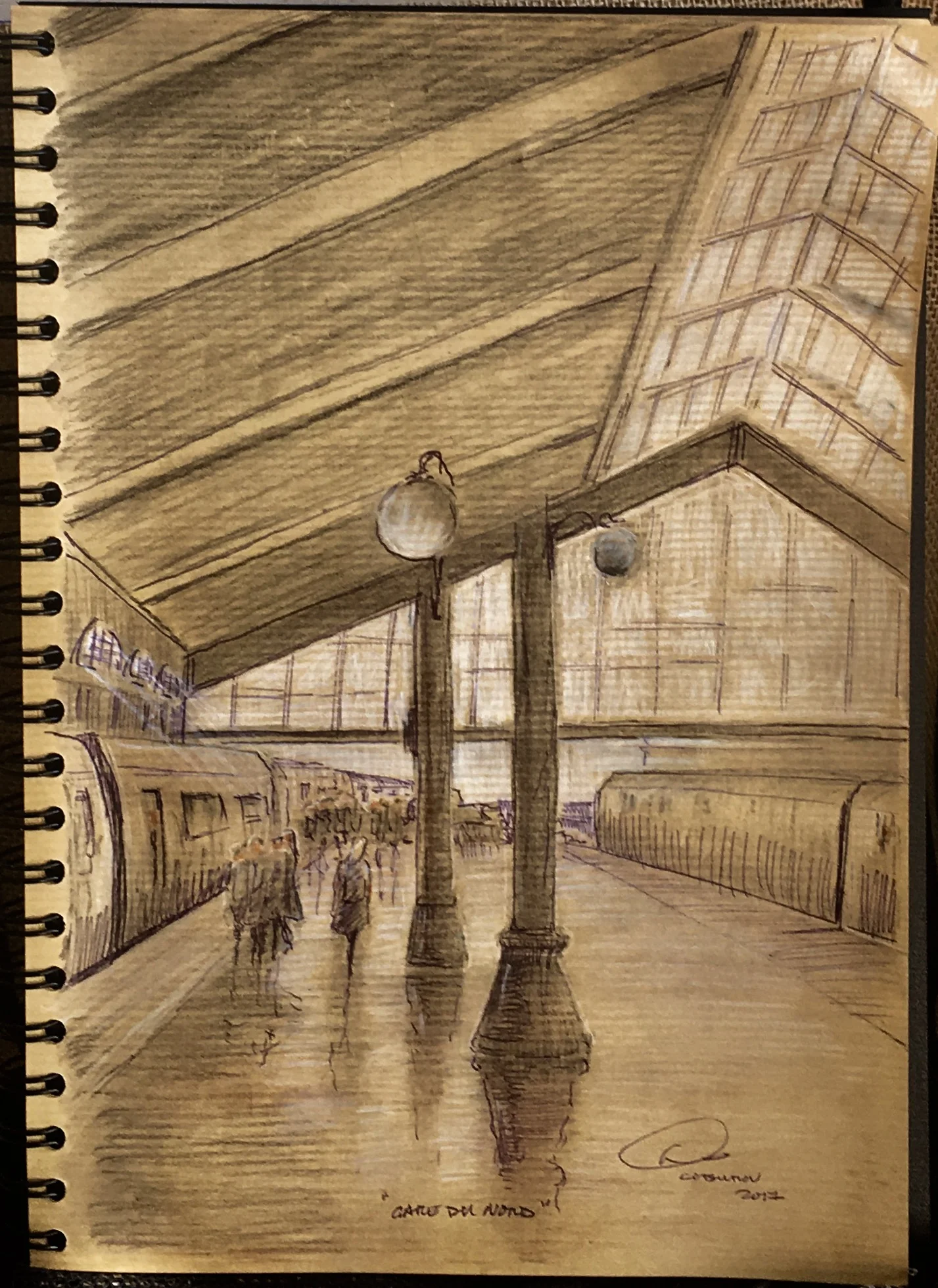Gare du Nord - Charcoal & Chalk on craft paper 38cm x 26cm €PRICES ON REQUEST€