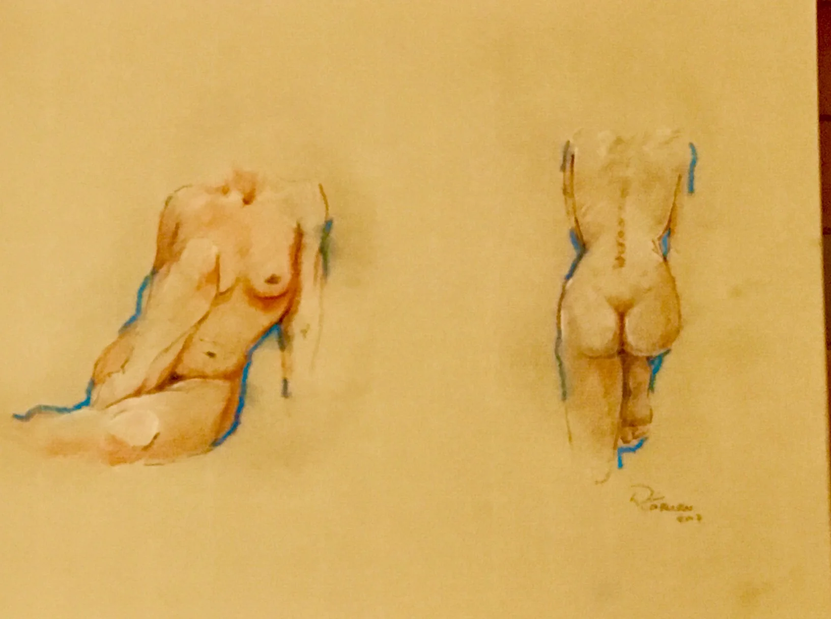 2 Torsos - Ink/Chalk on pastel paper 48cm x 32 €PRICES ON REQUEST€