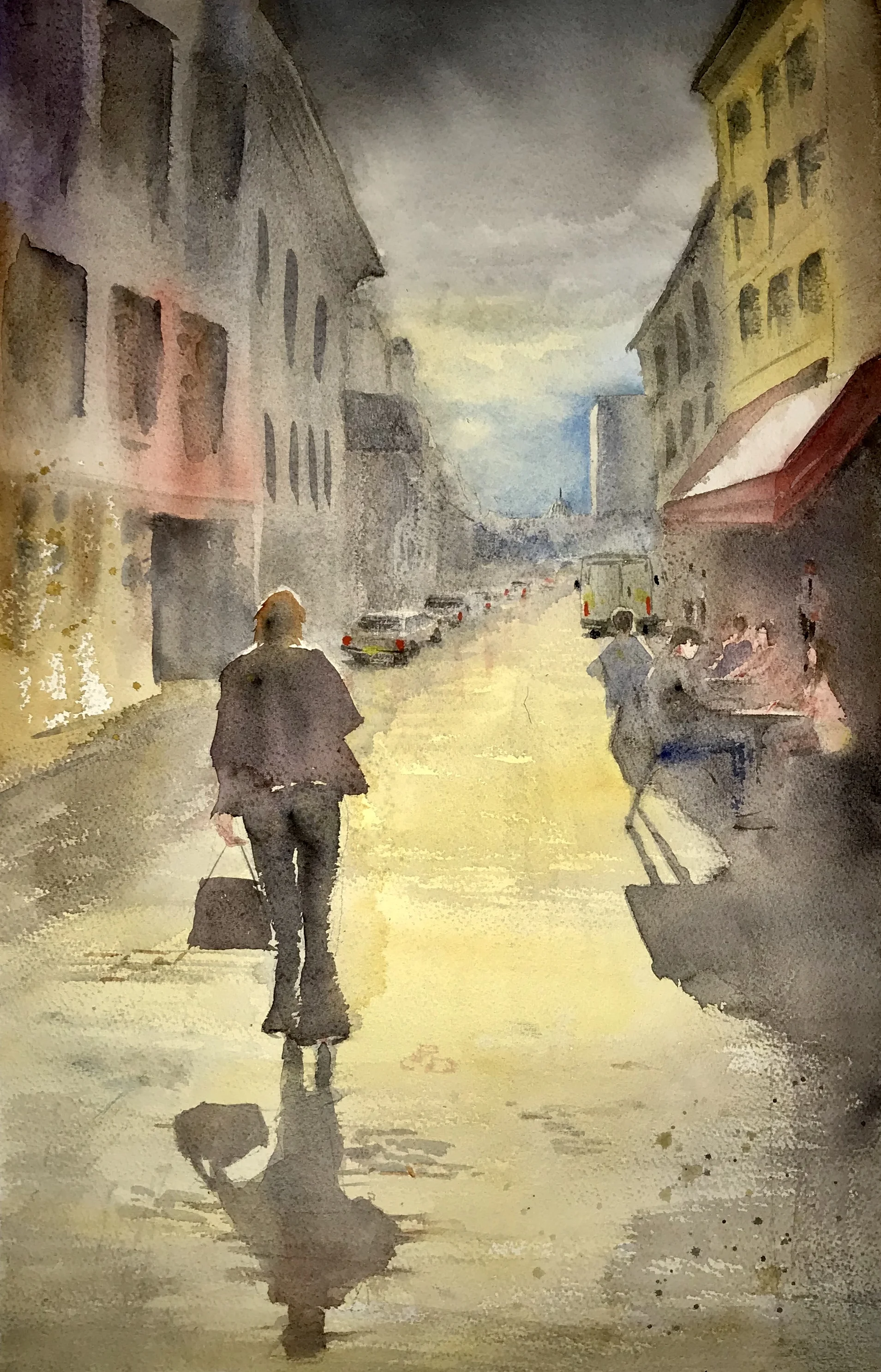 "Running Late" - Watercolor 57cm x 39cm €PRICES ON REQUEST€
