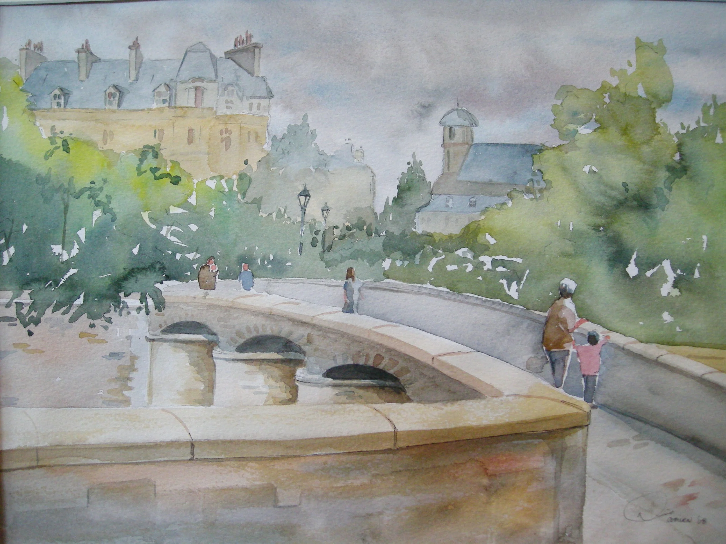 Paris Pont - Watercolor 38cm x 26cm €SOLD€