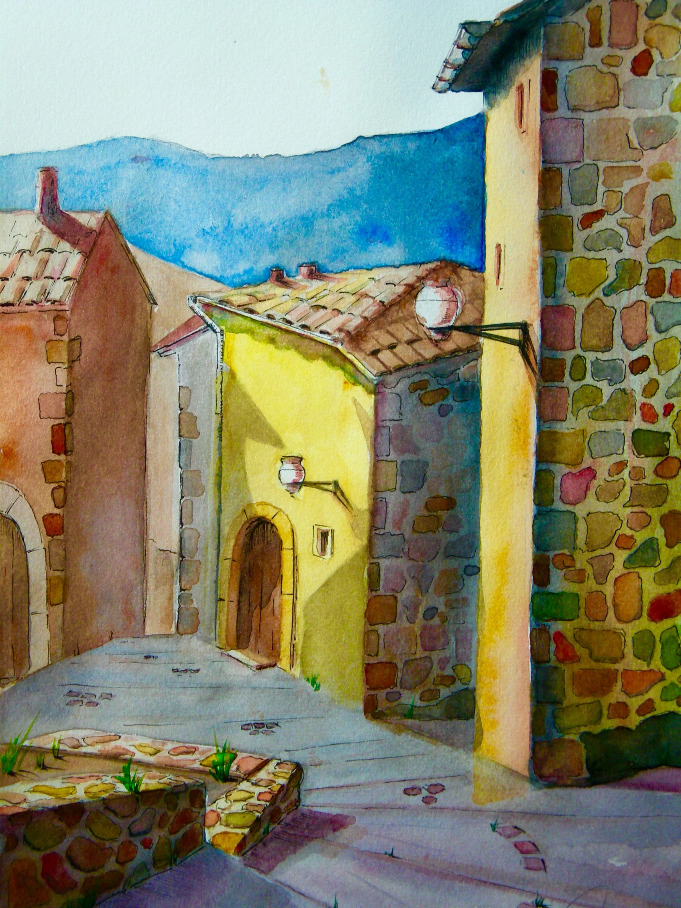 Provence Stone Steps - Watercolor 33cmx22cm €PRICES ON REQUEST€