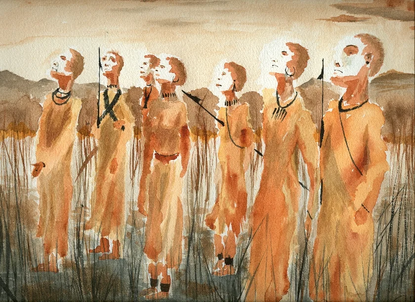 Morning Meeting - Watercolor 38cmx22cm €SOLD€