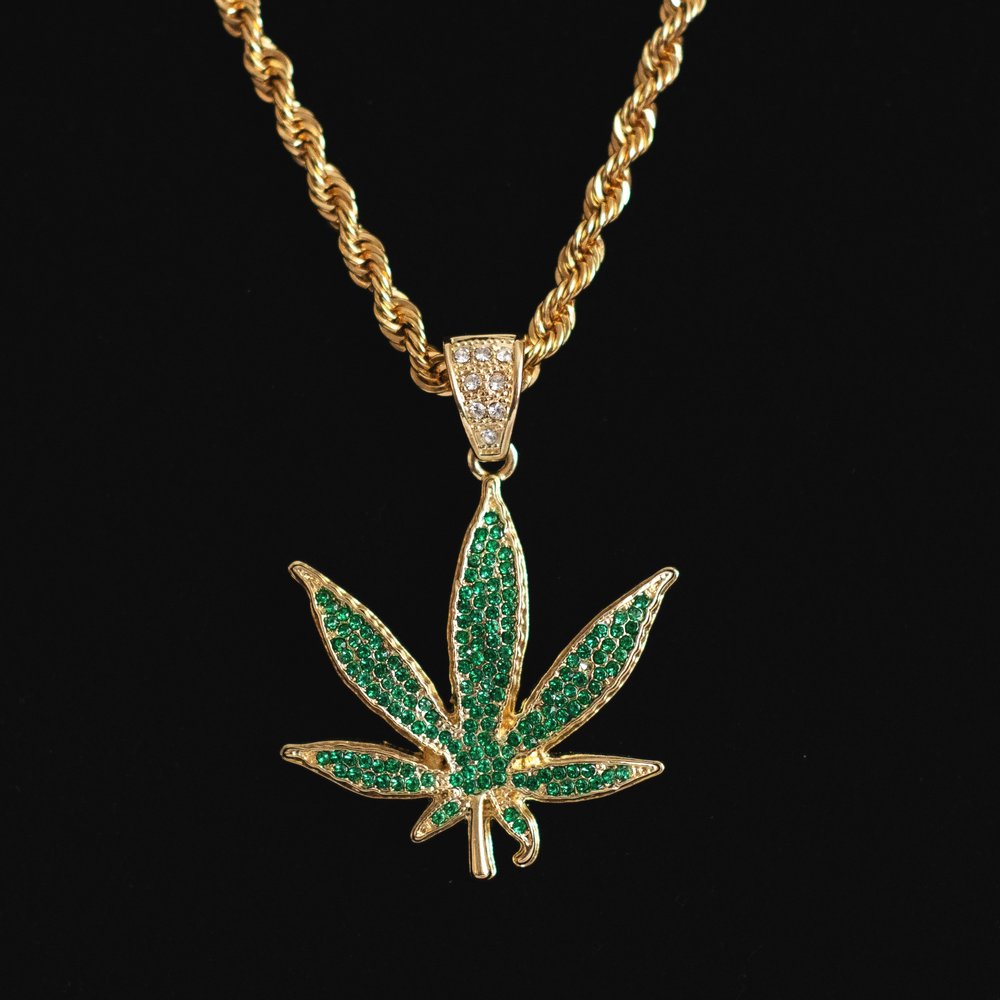 Ganja Weed Leaf Pendant on Hemp Necklace 