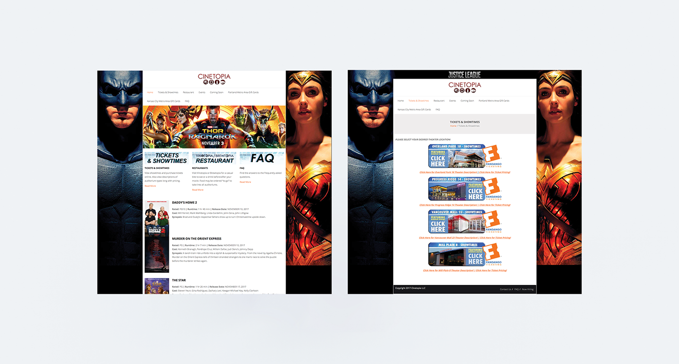 Existing Home & Showtimes Page