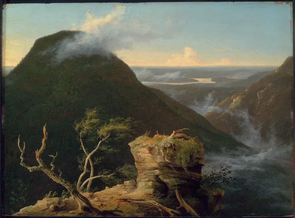 Thomas Cole (1801–1848), View of the Round-Top in the Catskill Mountains, Sunny Morning on the Hudson , 1827, Oil on panel, 18 5/8 x 25 3/8 inches (47.31 x 64.45 cm), Gift of Martha C. Karolik for the M. and M. Karolik Collection of American Paintings, Museum of Fine Arts, Boston, 47.1200.