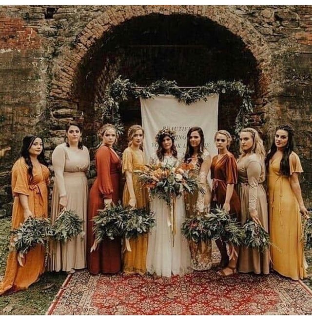 It&rsquo;s the first day of fall and what better way to say hello than with this fall color palette! Repost from @huesofvintage #bridesmaiddresses #fallbridesmaids