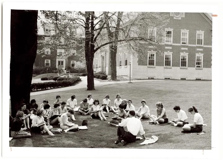 Chatham College students gathered on the old Quad lawn for class.