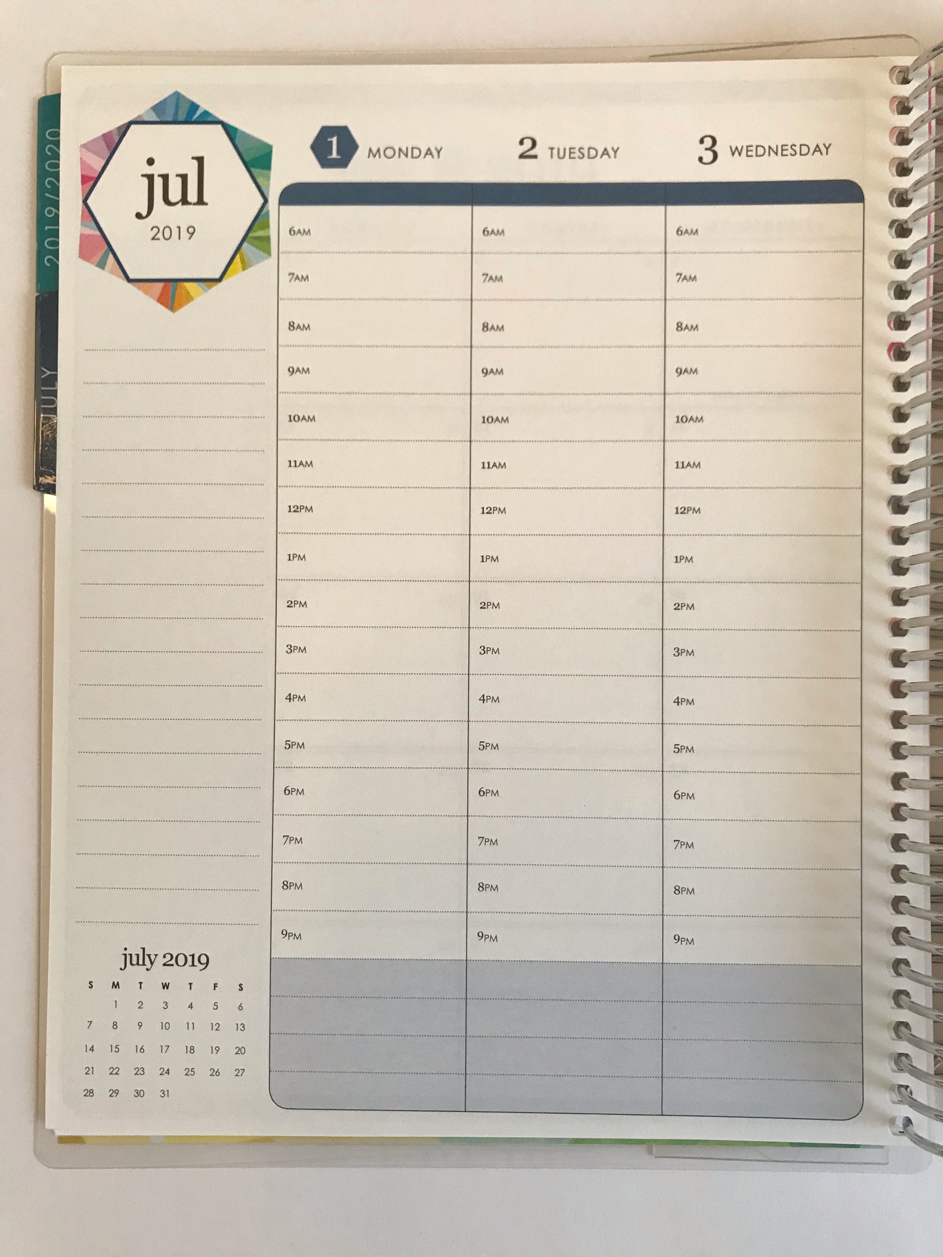 The weekly layout.