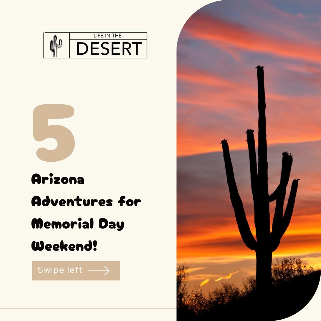 Memorial Day Weekend is almost here! If you ask me, 3 day weekends are the perfect reason to plan an adventure. Swipe for 5 adventures that you can do in Arizona over the long weekend.

Which adventure sounds the best to you?

#lifeinthedesert #adven
