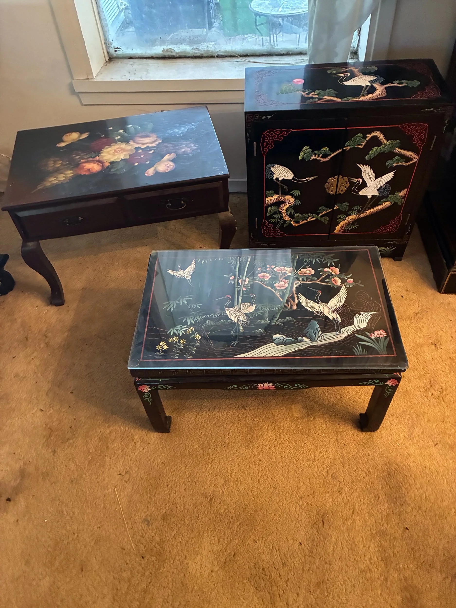 Lot 15 - Two small tables and one small cabinet