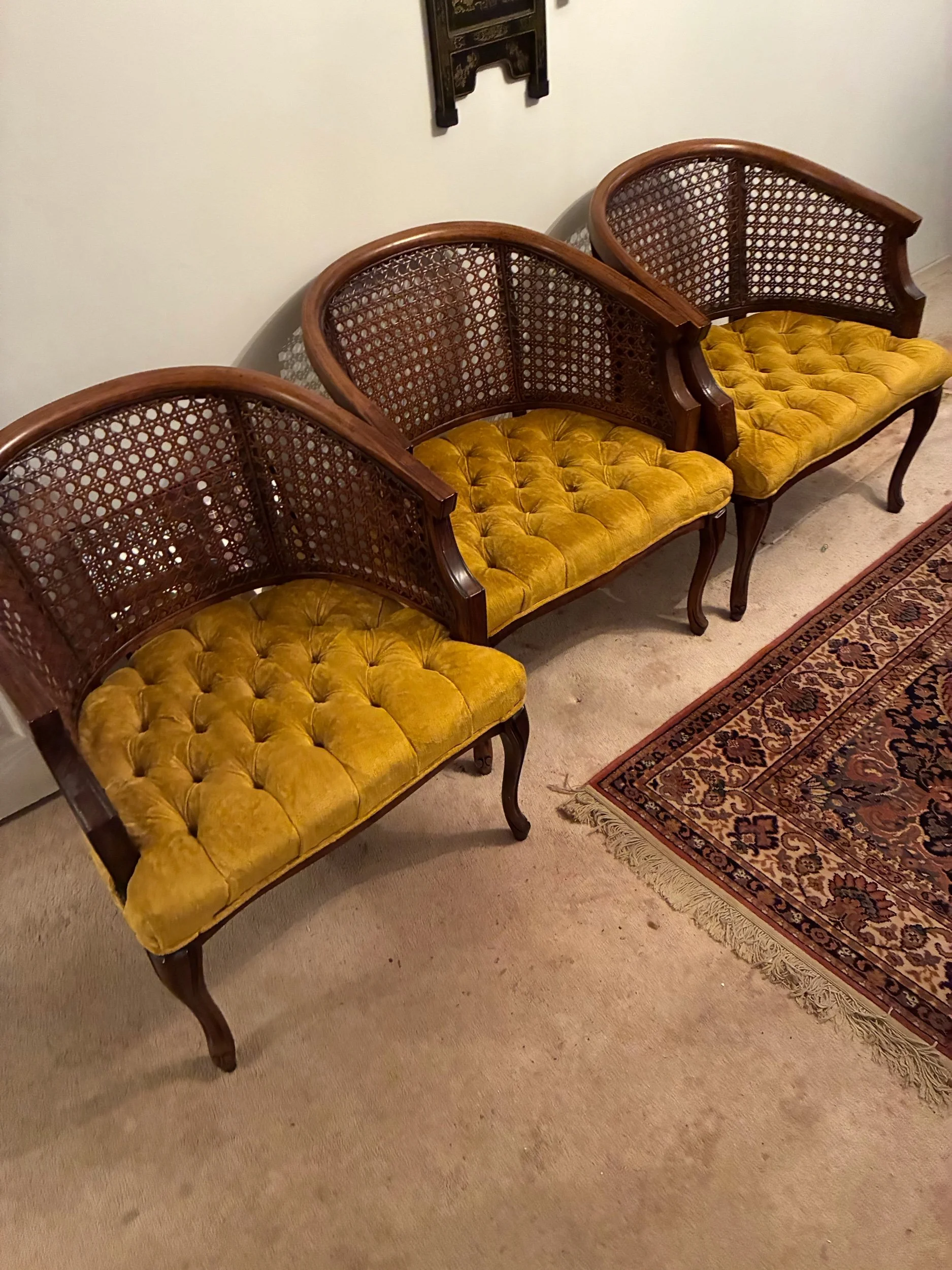 Lot 42 - Tufted and curved cane back side chairs